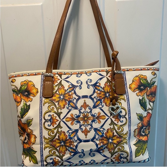 Brighton Handbags - Brighton Bella Luca Coated Canvas Tote Bag with Brown Leather Straps